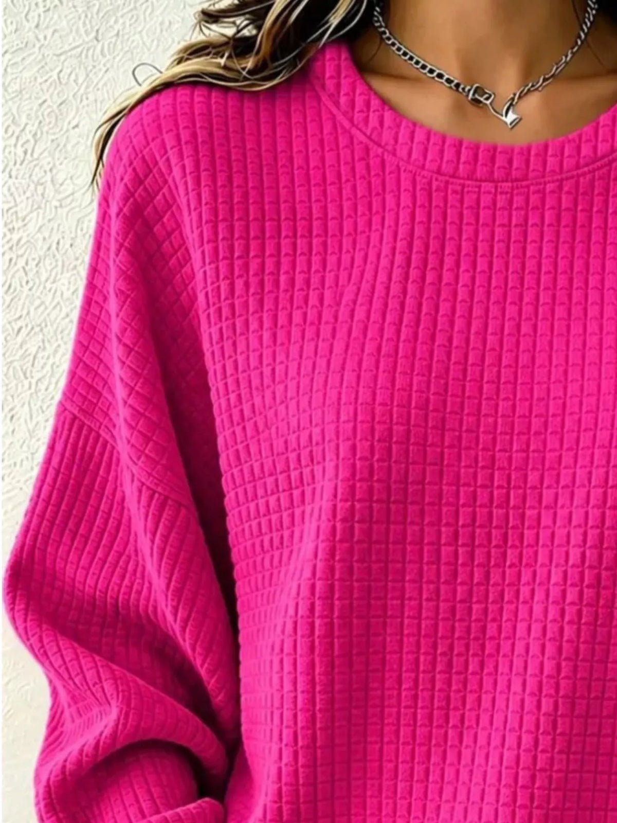 Full Size Textured Crew Neck Long Sleeve Sweatshirt Plus Size | STAHlin RADIANCE