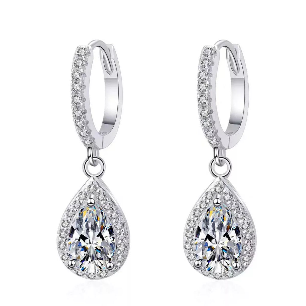 1 Carat 925 Sterling Silver Moissanite Hoop Teardrop Earrings | STAHlin RADIANCE