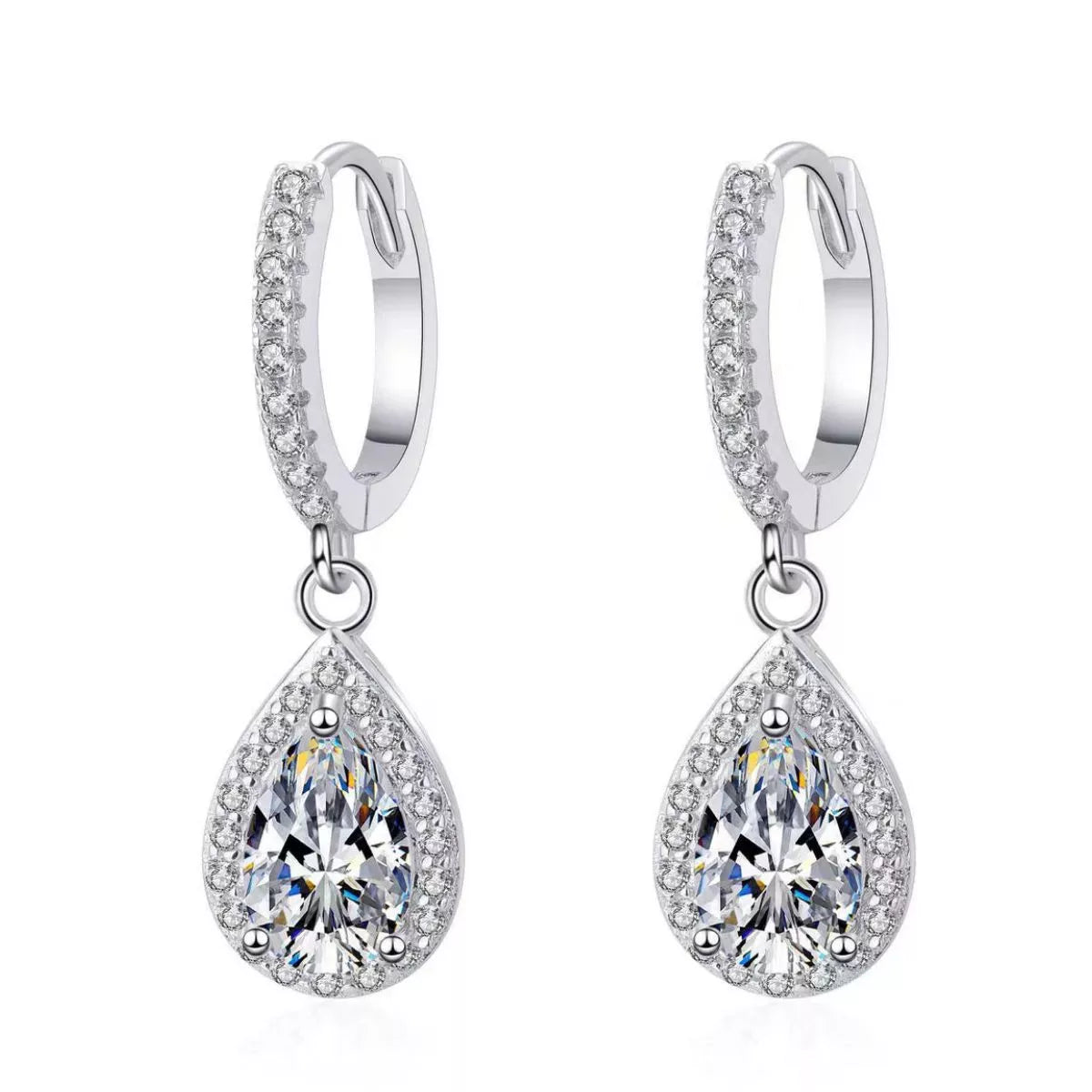 1 Carat 925 Sterling Silver Moissanite Hoop Teardrop Earrings | STAHlin RADIANCE