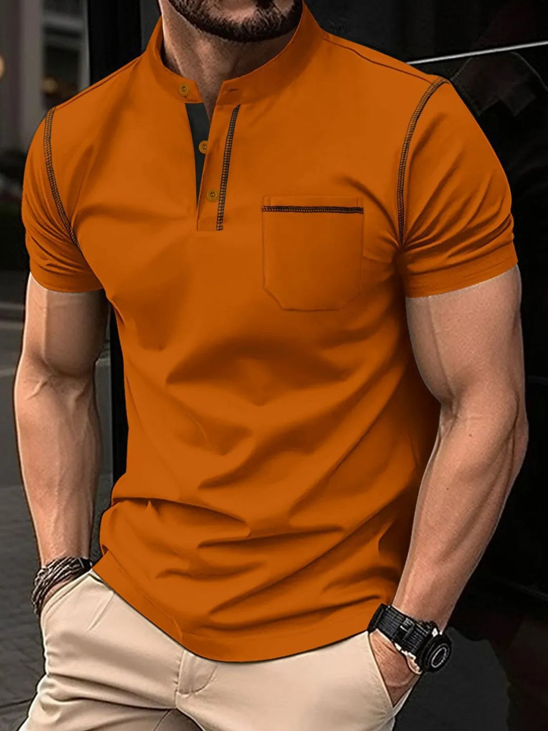 Men's Full Size Button Detail Short Sleeve Polo Plus Size | STAHlin RADIANCE