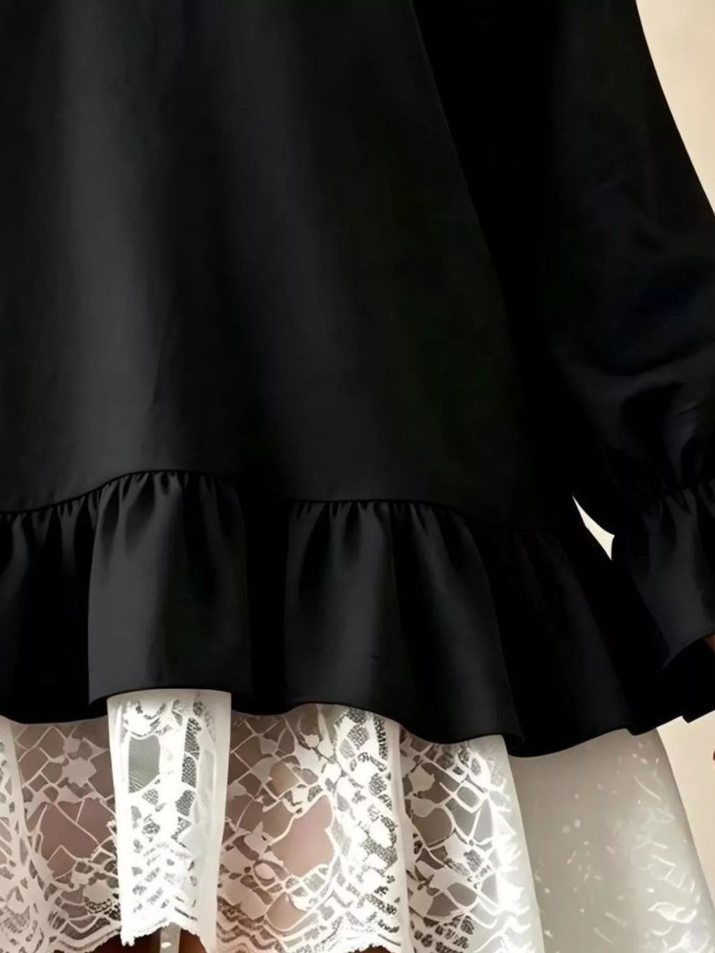 V-Neck Long Sleeve Ruffle Hem Lace Detail Dress | STAHlin RADIANCE