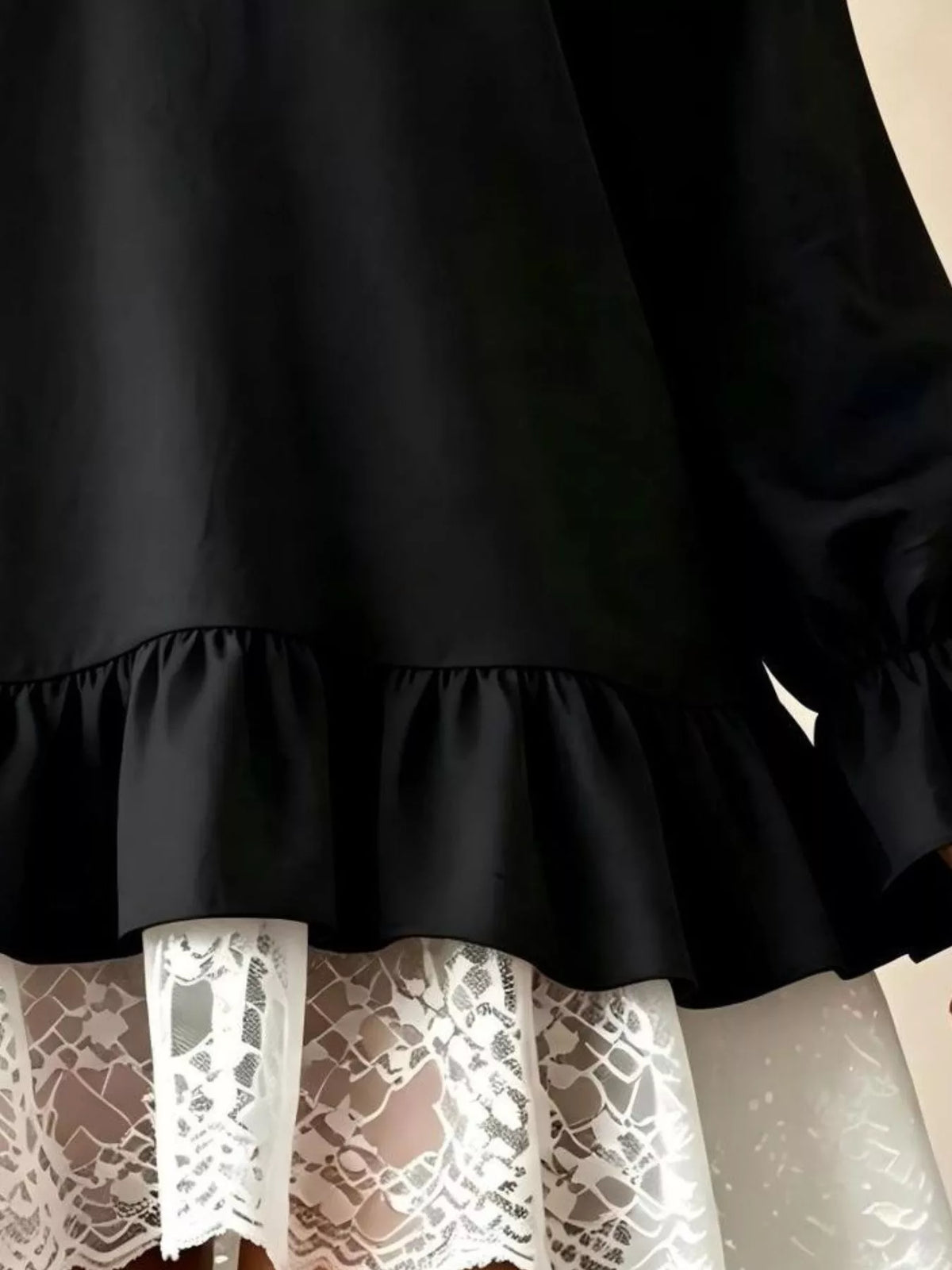 V-Neck Long Sleeve Ruffle Hem Lace Detail Dress | STAHlin RADIANCE