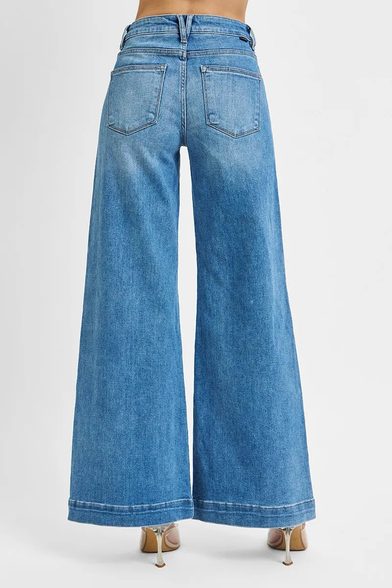 RISEN Full Size Mid Rise Wide Front Patch Pocket Jeans Plus Size | STAHlin RADIANCE