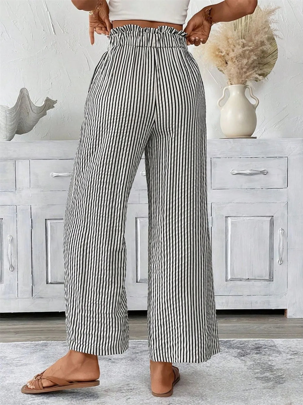 Full Size Striped Wide Leg Paper Bag Pants Plus Size | STAHlin RADIANCE