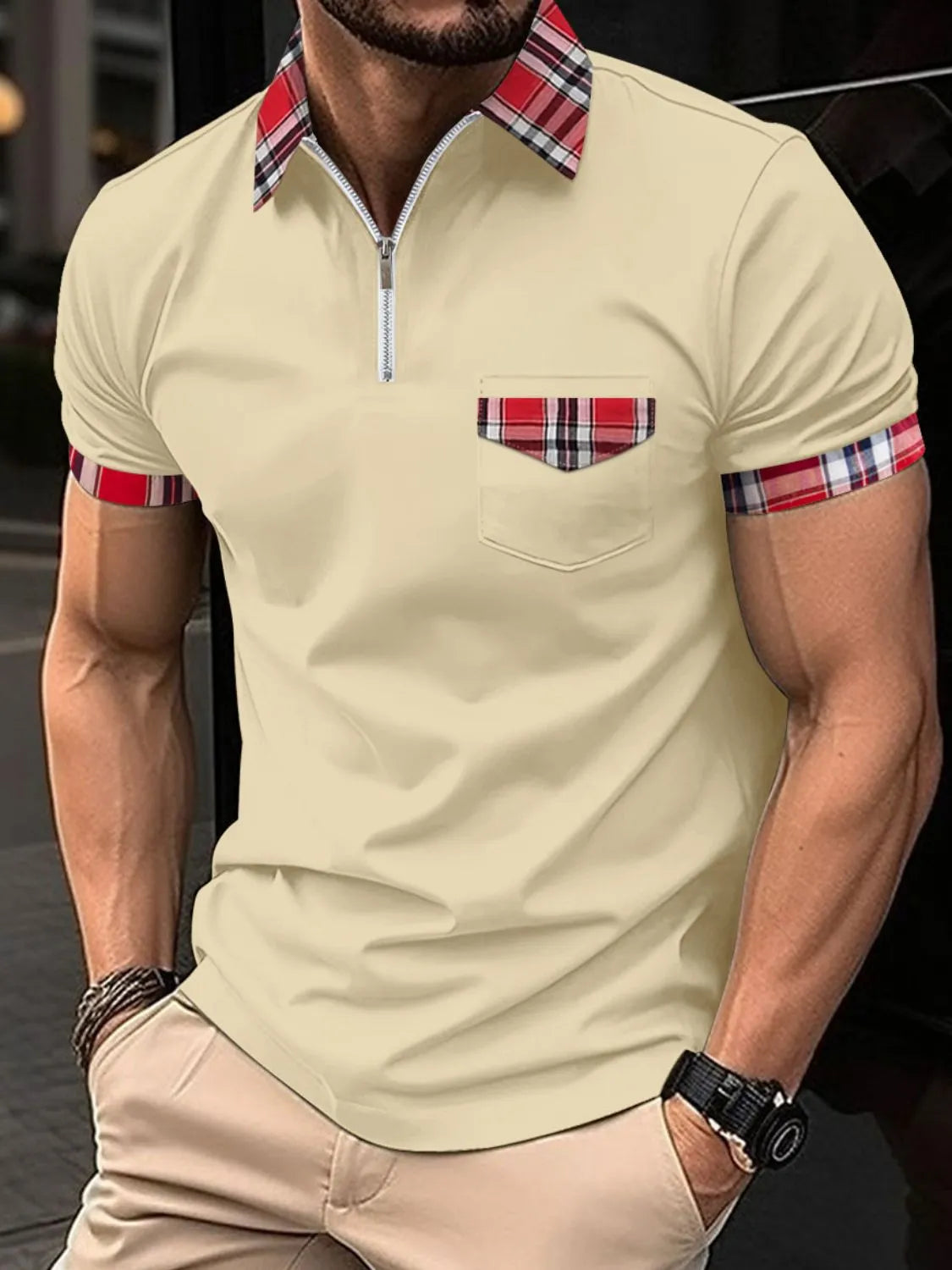 Men's Full Size Zip Collar Short Sleeve Polo Plus Size | STAHlin RADIANCE