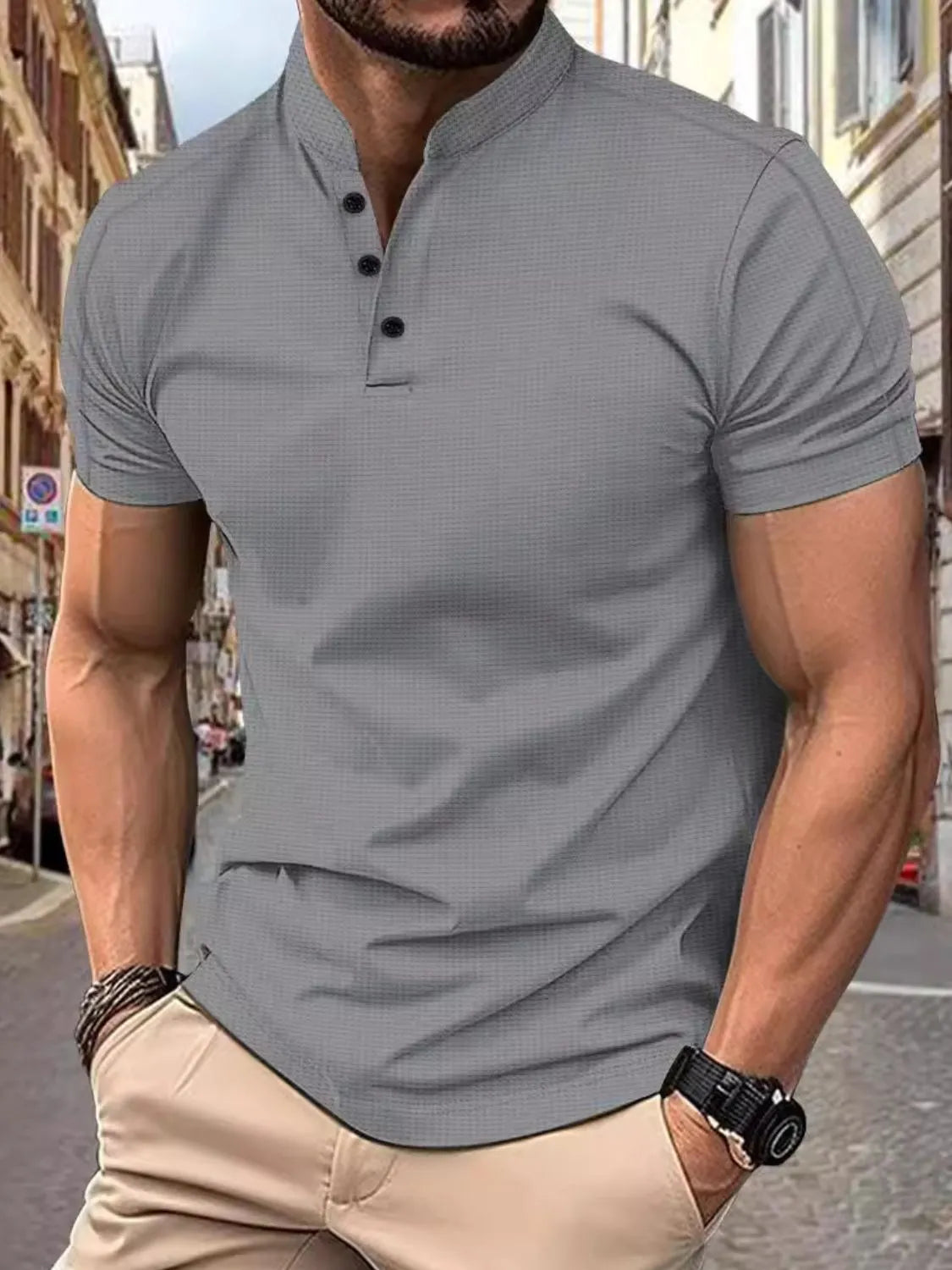 Men's Full Size Button Detail Short Sleeve Polo Plus Size | STAHlin RADIANCE