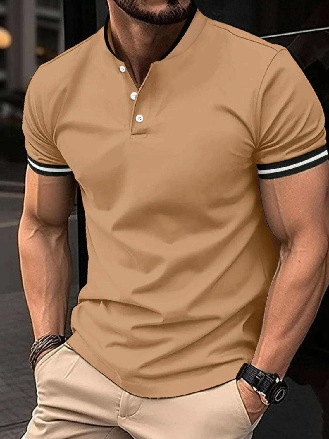 Men's Full Size Button Detail Short Sleeve Polo Plus Size | STAHlin RADIANCE