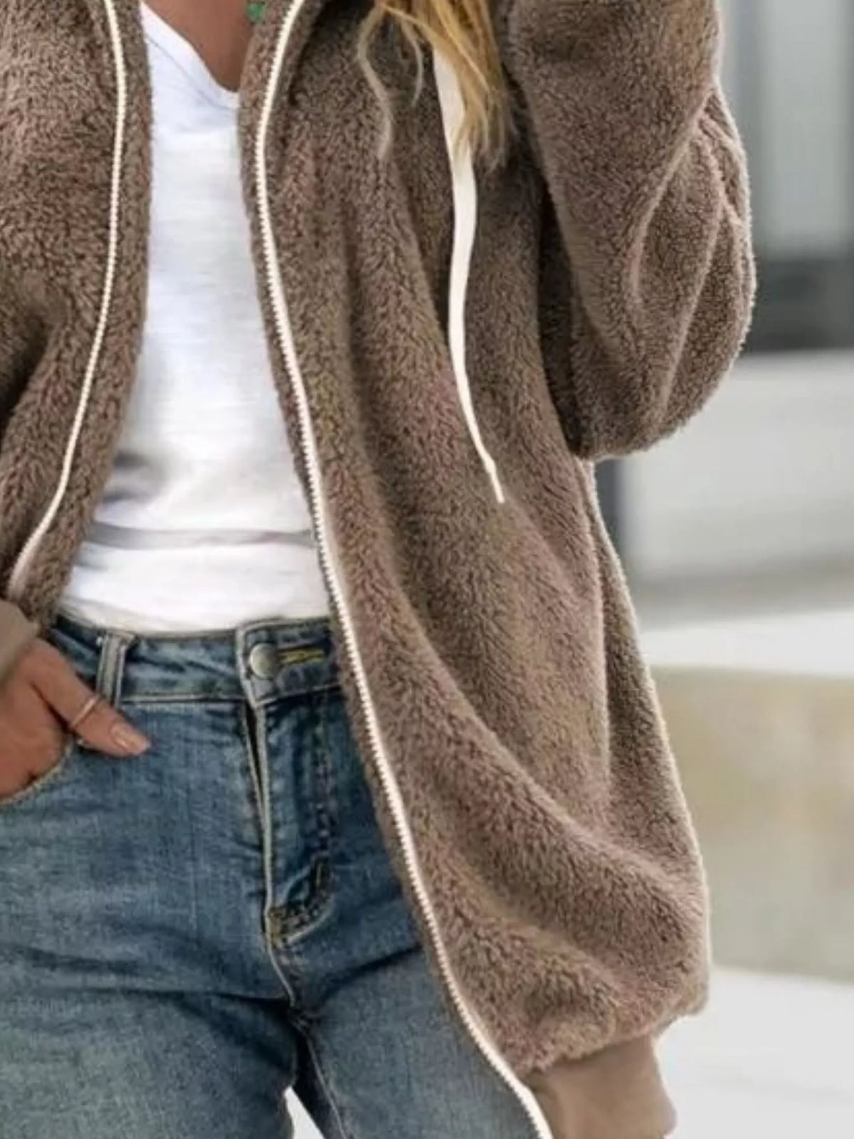 Full Size Cozy Fleece Zip-Up Hooded Jacket Plus Size | STAHlin RADIANCE