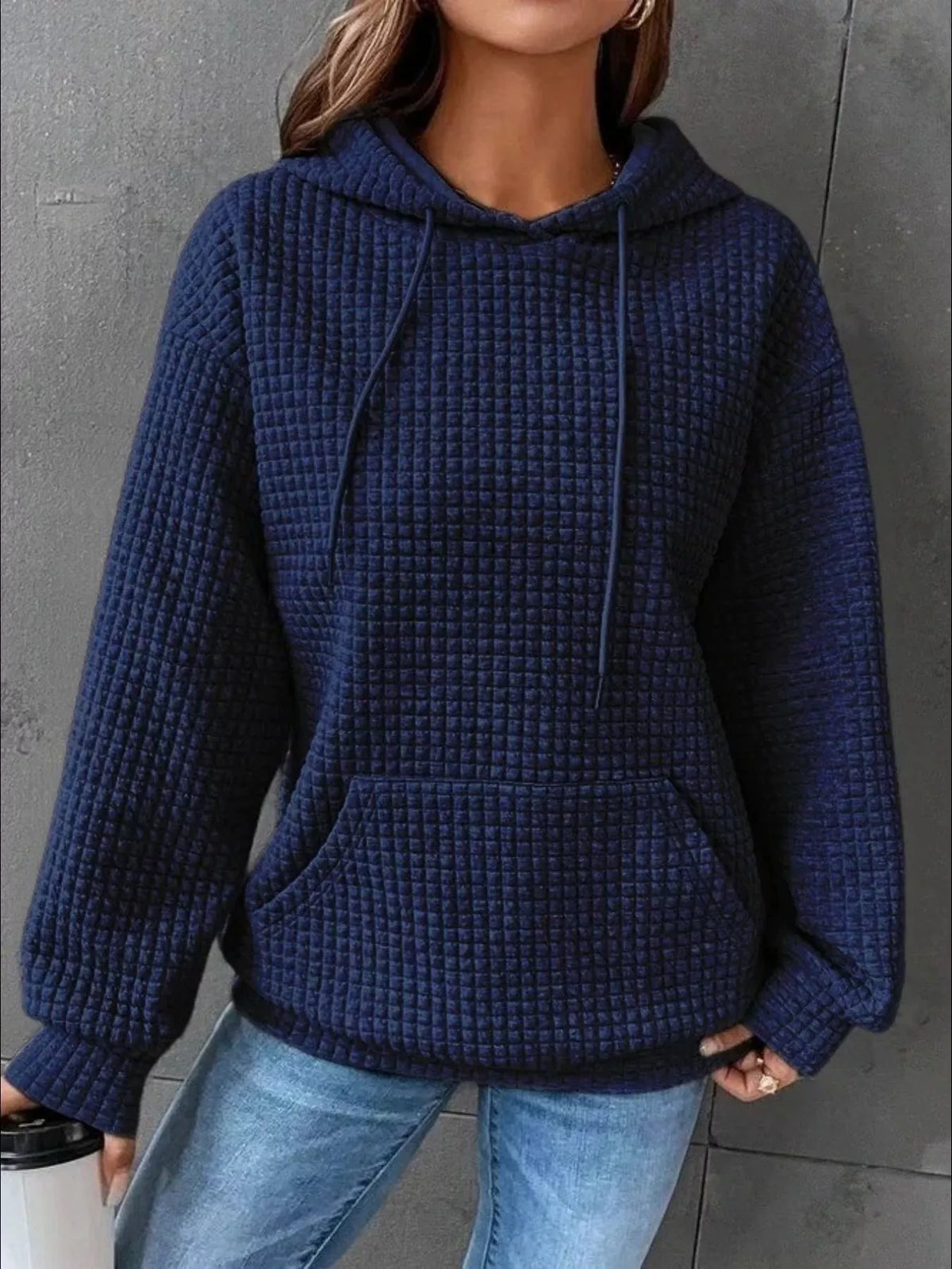 Full Size Textured Kangaroo Pocket Hoodie Plus Size | STAHlin RADIANCE