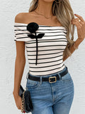 Perfee Striped Off-Shoulder Short Sleeve T-Shirt | STAHlin RADIANCE