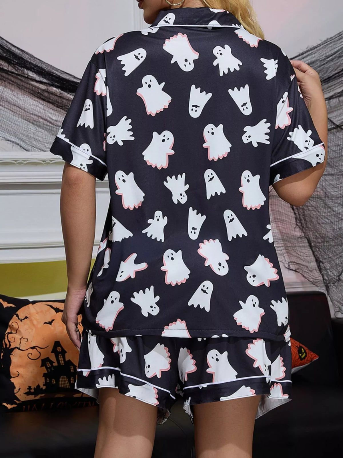 Halloween Ghost Print Button-Down Top and Shorts Lounge Set | STAHlin RADIANCE