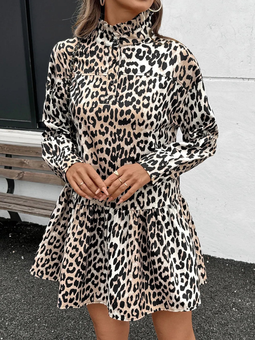 Leopard Print Long Sleeve Mock Neck Mini Dress | STAHlin RADIANCE