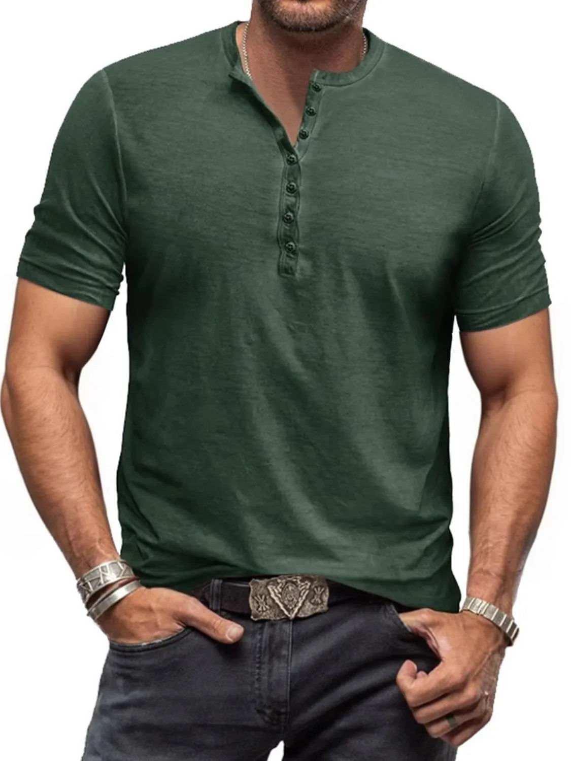 Men's Full Size Button Detail Short Sleeve Polo Plus Size | STAHlin RADIANCE