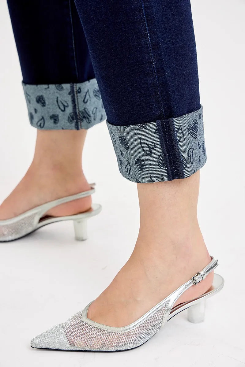 RISEN Full Size Mid Rise Fit Crop Wide With Printed Cuff Jeans Plus Size | STAHlin RADIANCE