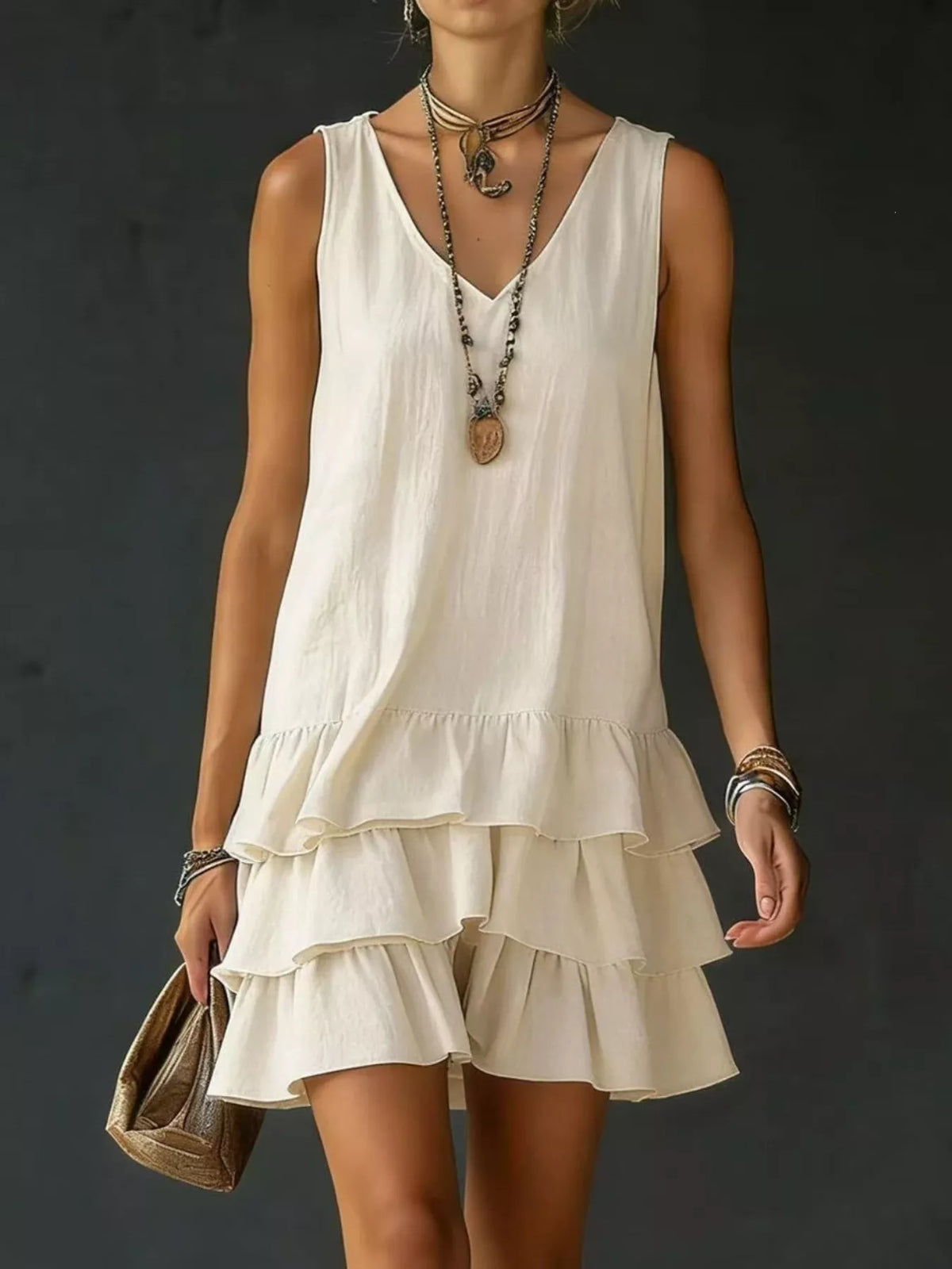 Full Size Ruffled Hem V-Neck Sleeveless Dress Plus Size | STAHlin RADIANCE