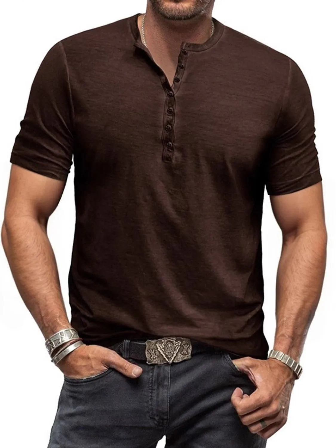 Men's Full Size Button Detail Short Sleeve Polo Plus Size | STAHlin RADIANCE