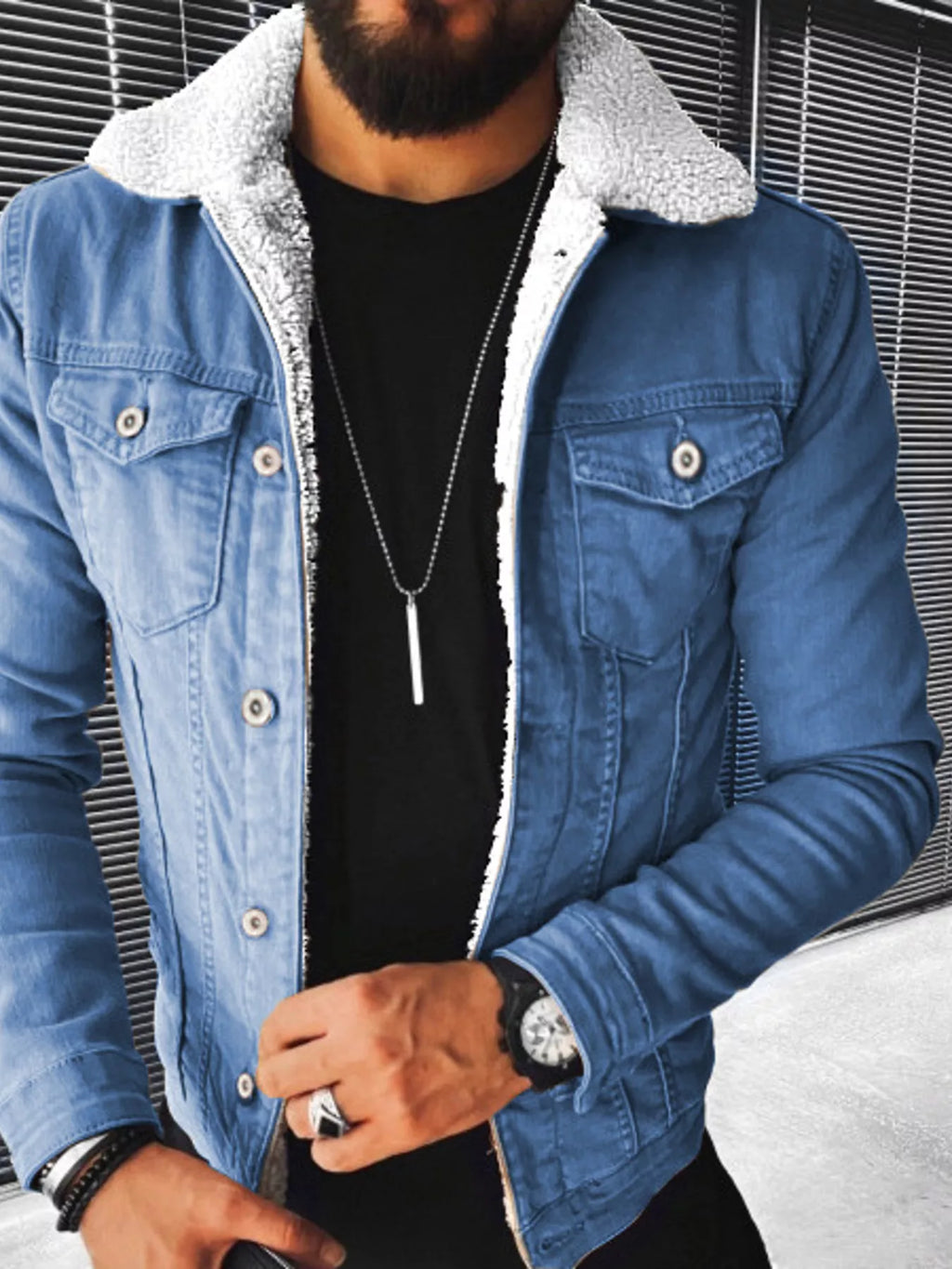 Men's Full Size Sherpa-Lined Denim Jacket Plus Size | STAHlin RADIANCE