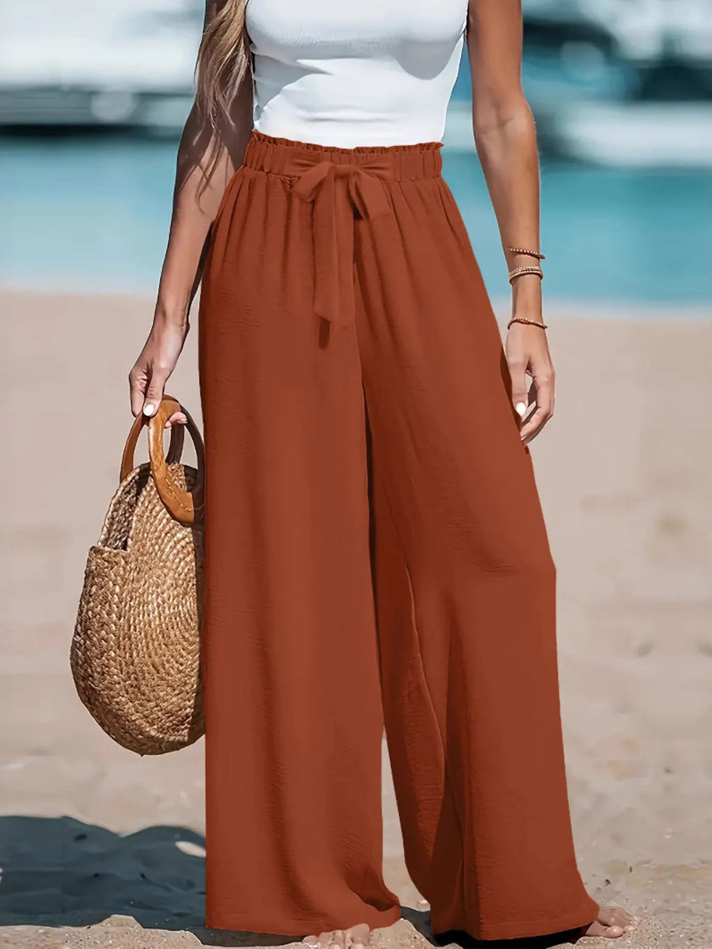 Full Size Drawstring Waist Wide Leg Pants Plus Size | STAHlin RADIANCE