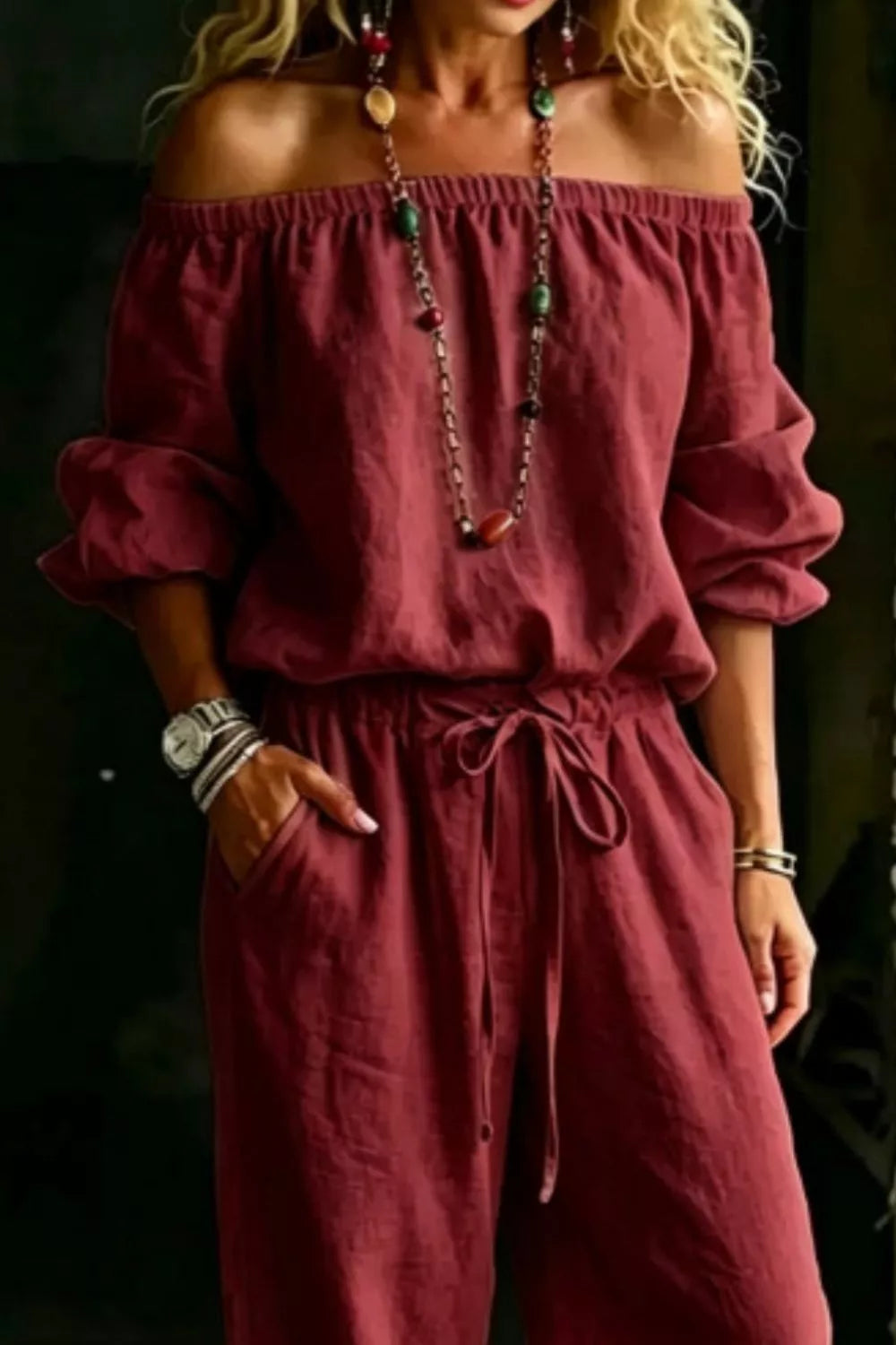Full Size Off-Shoulder Top and Pants Set Plus Size | STAHlin RADIANCE