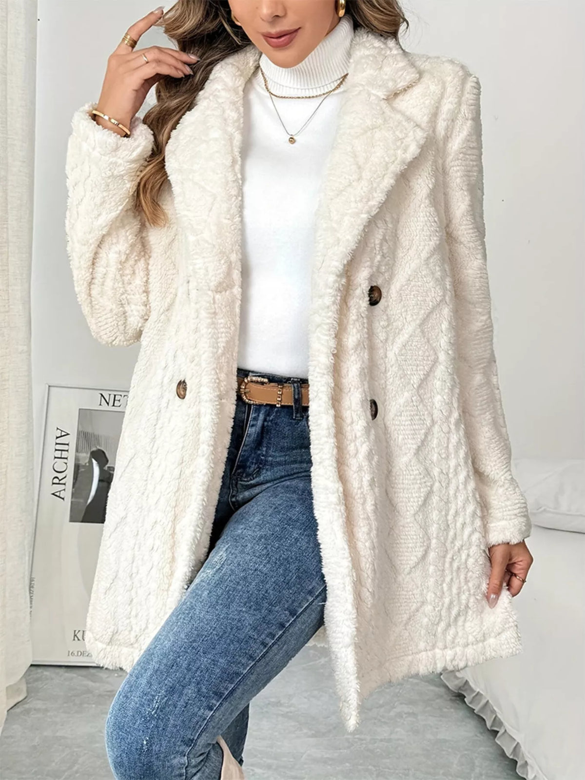 Fleece Double-Breasted Longline Coat | STAHlin RADIANCE