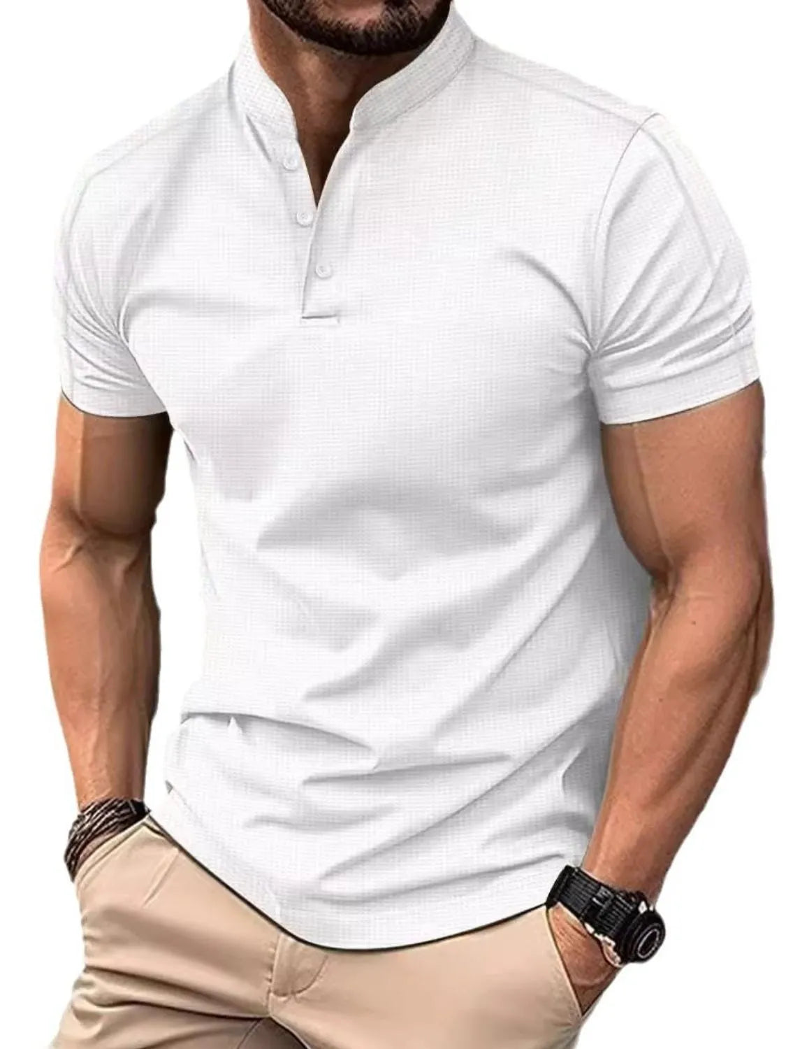 Men's Full Size Button Detail Short Sleeve Polo Plus Size | STAHlin RADIANCE