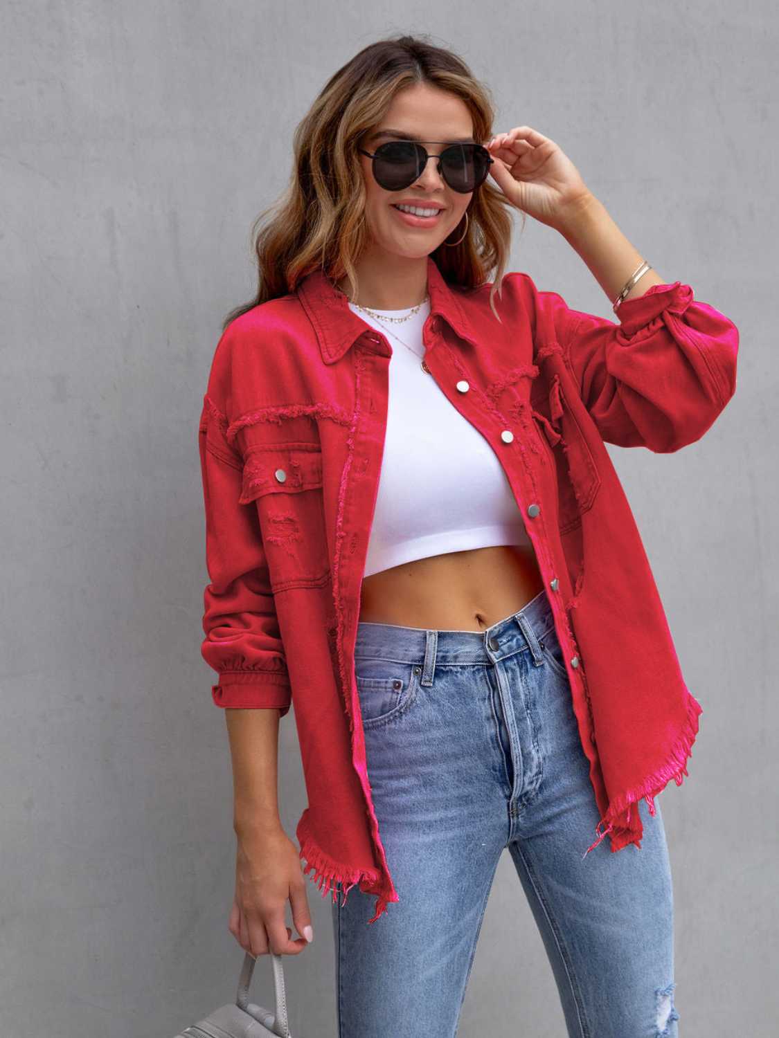 Distressed Drop Shoulder Denim Jacket | STAHlin RADIANCE