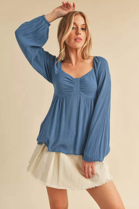 Aemi + Co Ruched Sweetheart Neck Balloon Sleeve Blouse | STAHlin RADIANCE