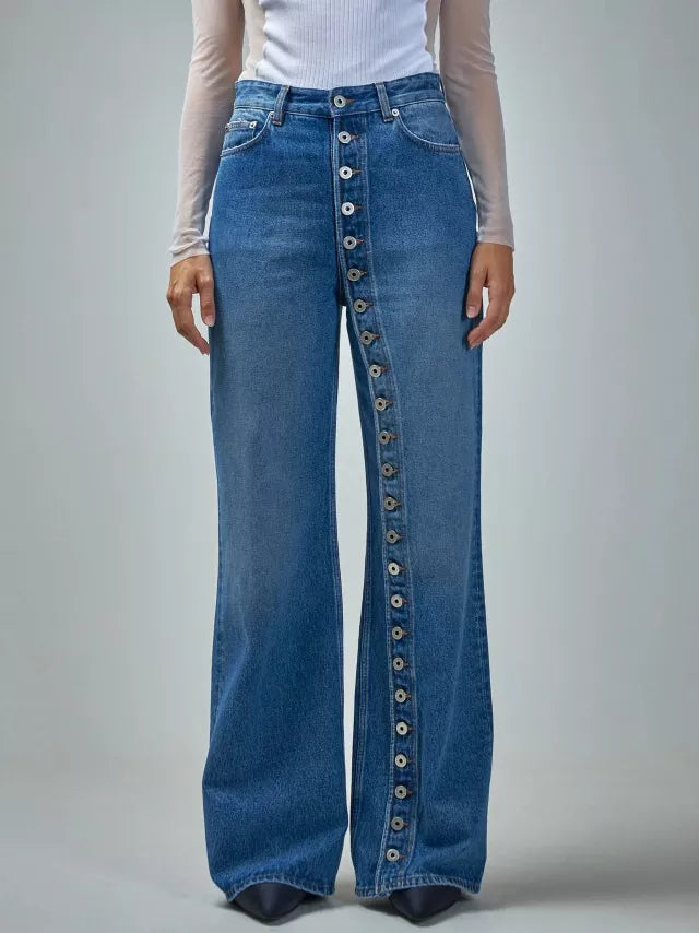 High-Waisted Asymmetric Button-Fly Wide-Leg Jeans | STAHlin RADIANCE