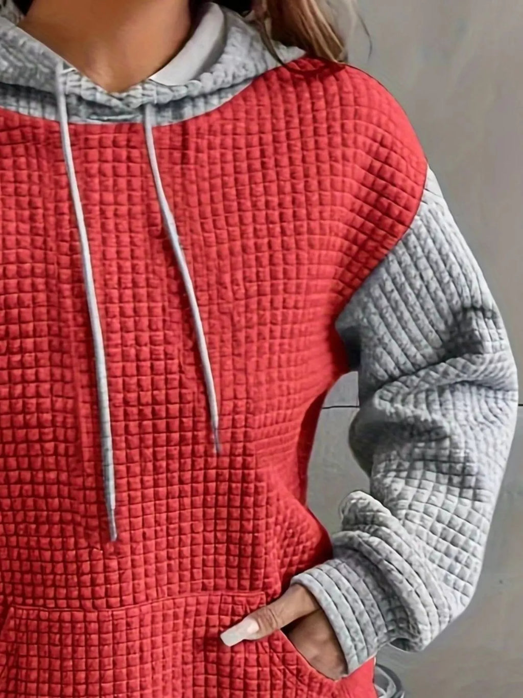 Full Size Textured Kangaroo Pocket Hoodie Plus Size | STAHlin RADIANCE