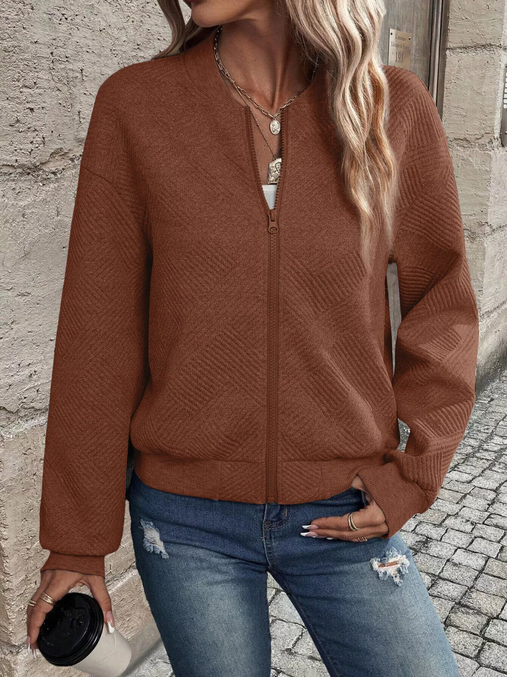 Textured Knit Zip-Up Jacket | STAHlin RADIANCE