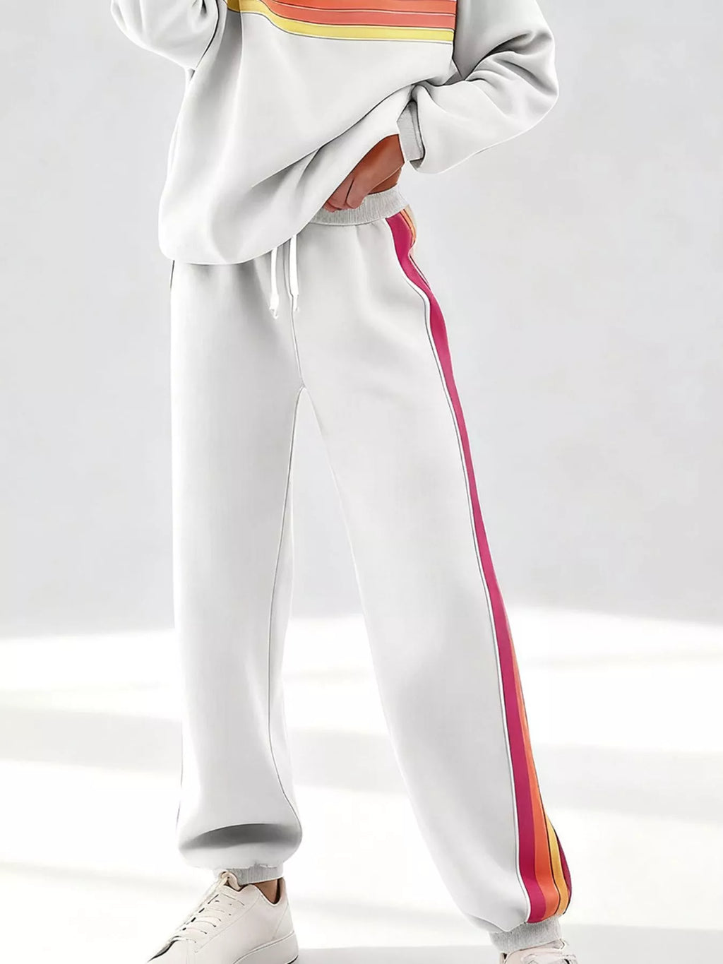 Striped Round Neck Sweatshirt and Pants Set | STAHlin RADIANCE