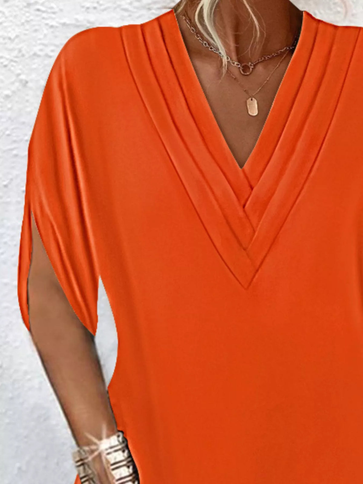 Full Size V-Neck Slit Sleeve Mini Dress Plus Size | STAHlin RADIANCE