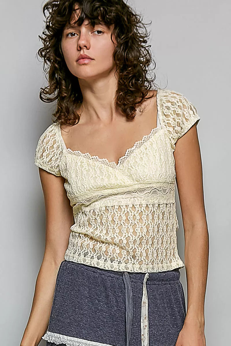POL Sweetheart Neck Lace Short Sleeve Top | STAHlin RADIANCE