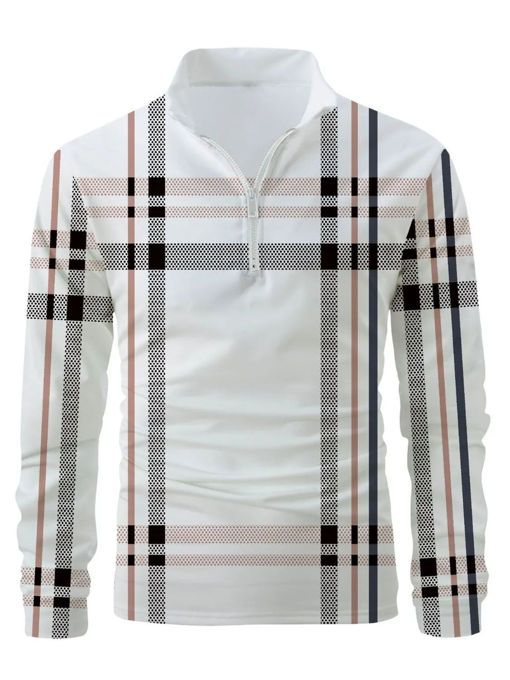 Men's Full Size Plaid Zip Collar Long Sleeve Polo Plus Size | STAHlin RADIANCE