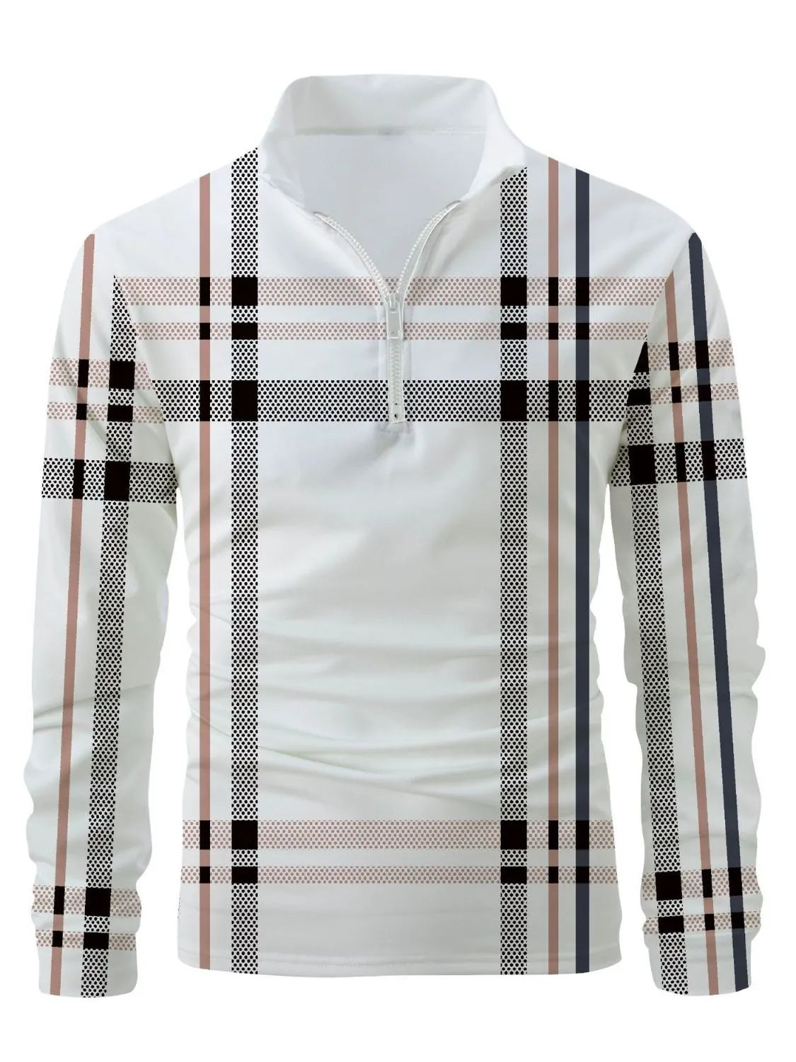 Men's Full Size Plaid Zip Collar Long Sleeve Polo Plus Size | STAHlin RADIANCE