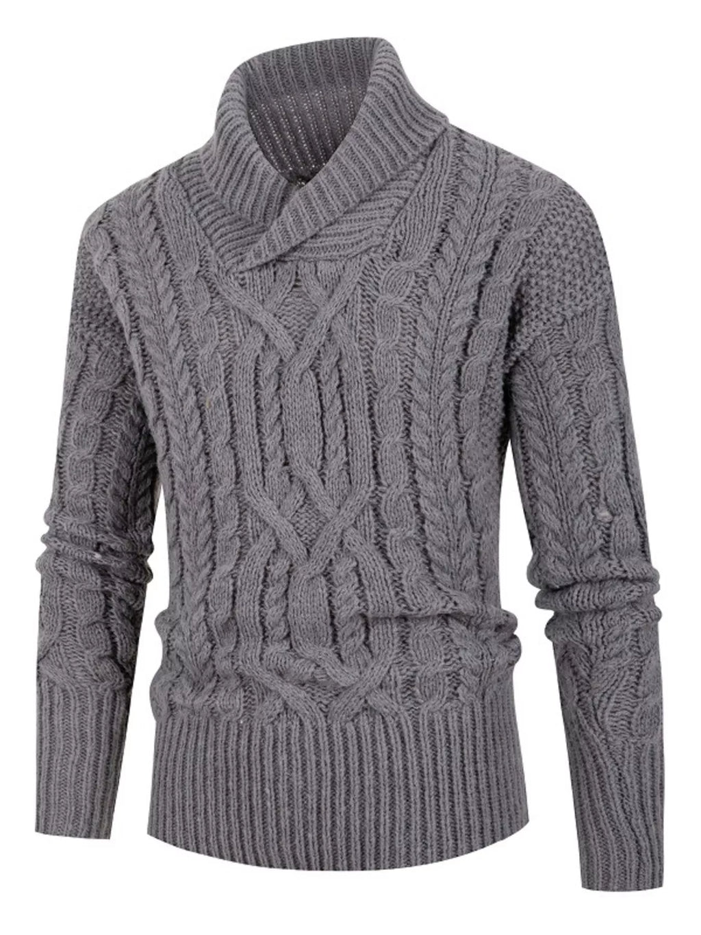 Men's Plus Size Shawl Collar Cable Knit Sweater | STAHlin RADIANCE