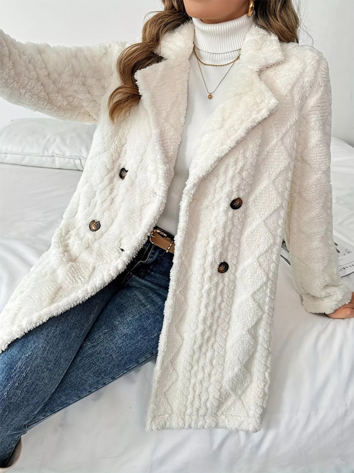 Fleece Double-Breasted Longline Coat | STAHlin RADIANCE