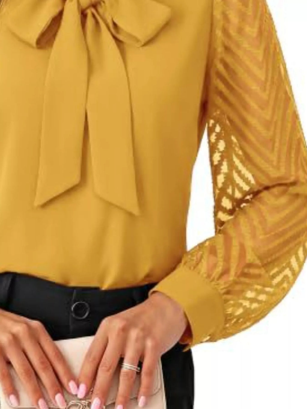 Bow-Tie Blouse with Sheer Chevron Long Sleeves | STAHlin RADIANCE