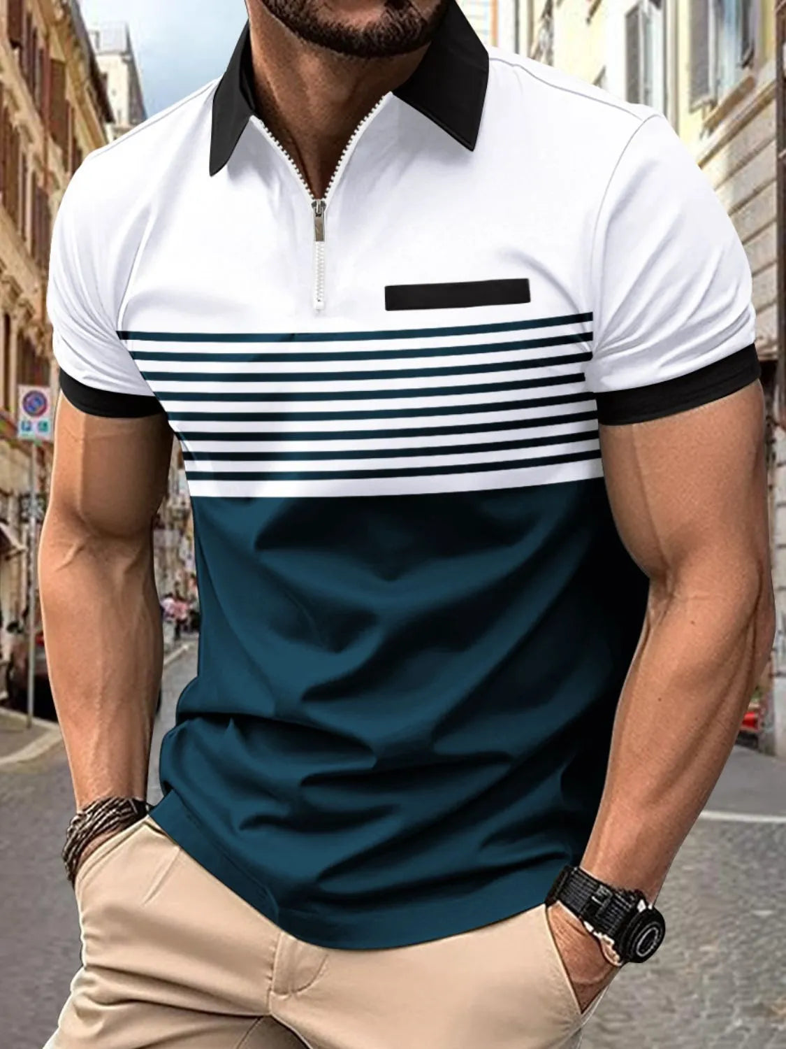 Men's Full Size Collared Neck Contrast Polo Plus Size | STAHlin RADIANCE