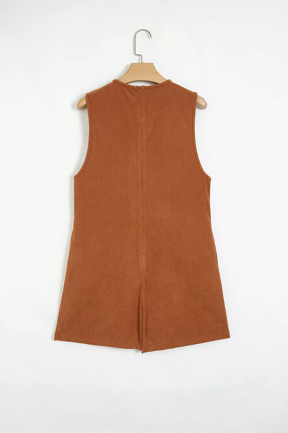 Solid Color Tie V Neck Sleeveless Corduroy Romper | STAHlin RADIANCE