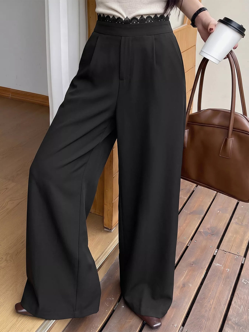 High-Waisted Wide-Leg Lace-Trimmed Pants | STAHlin RADIANCE