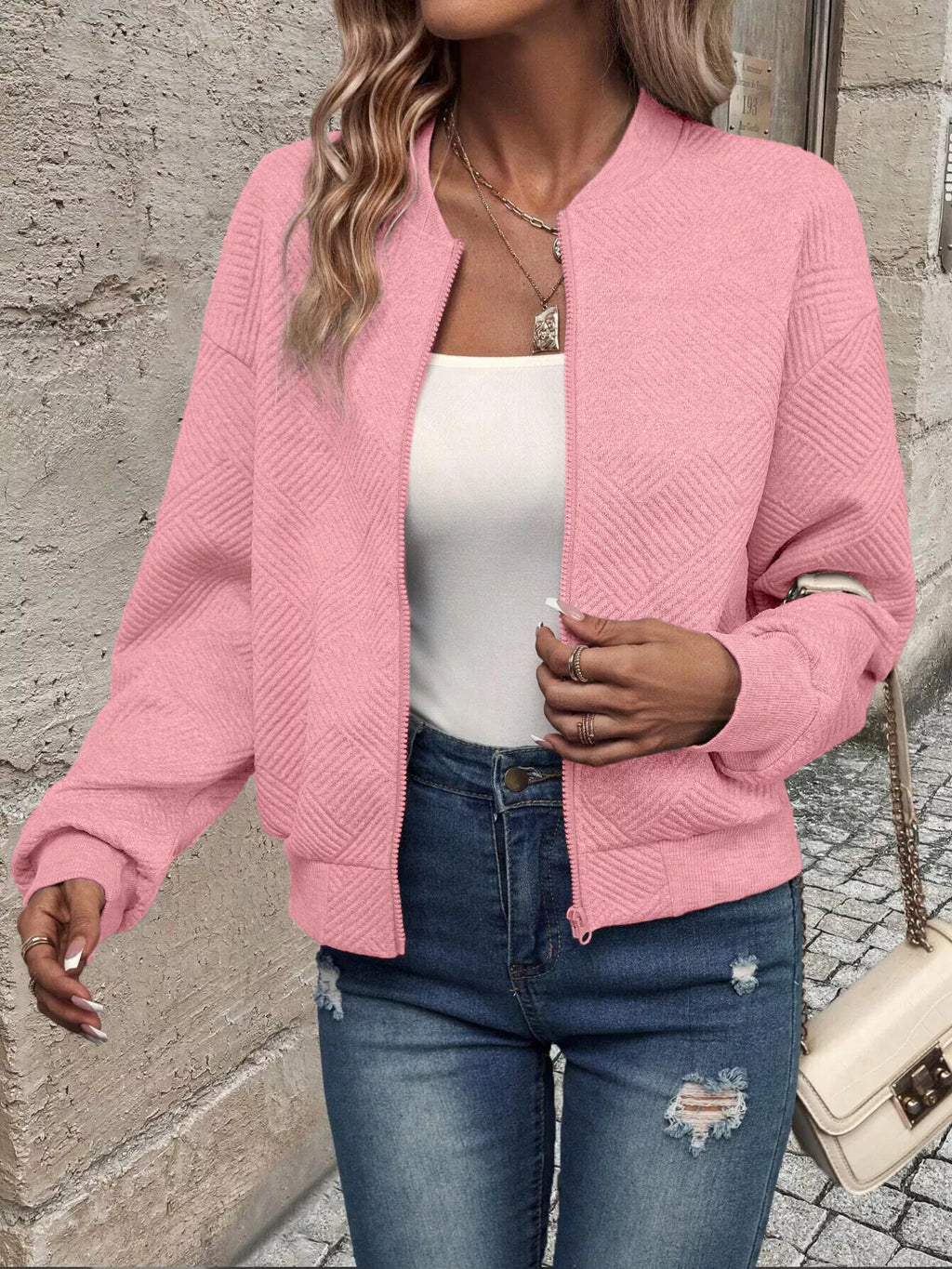 Textured Knit Zip-Up Jacket | STAHlin RADIANCE
