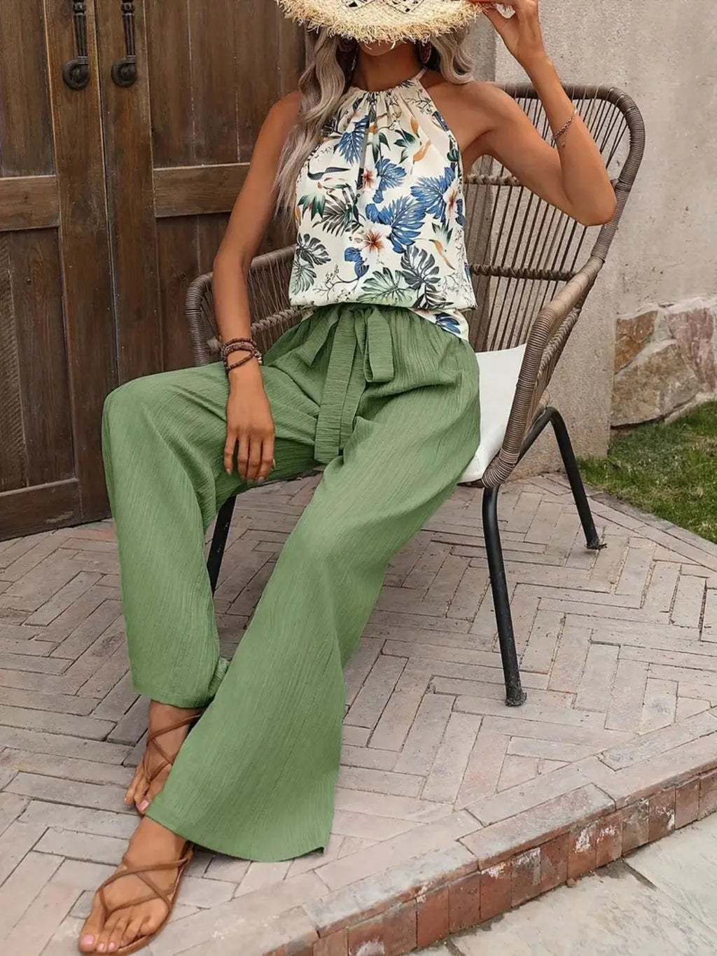 Printed Tank Top and Wide Leg Pants Set | STAHlin RADIANCE