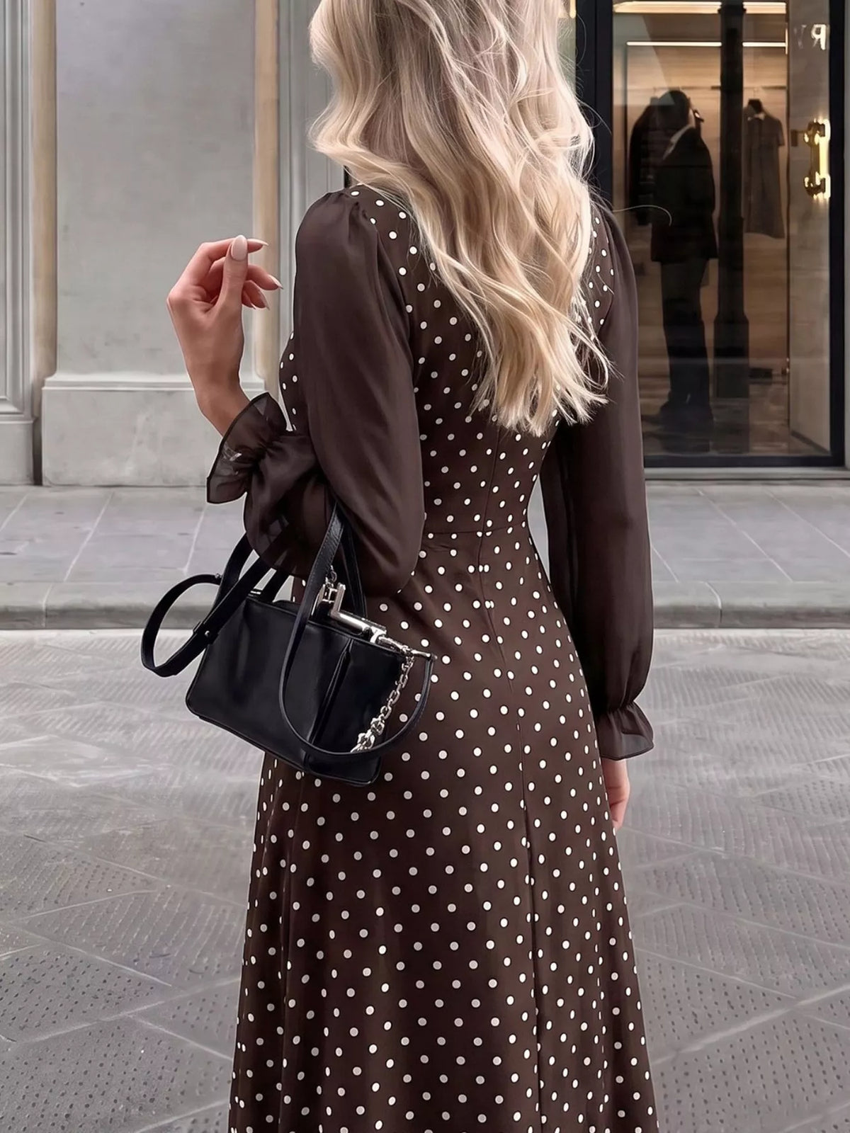 Polka Dot Square Neck Long Sleeve Maxi Dress | STAHlin RADIANCE