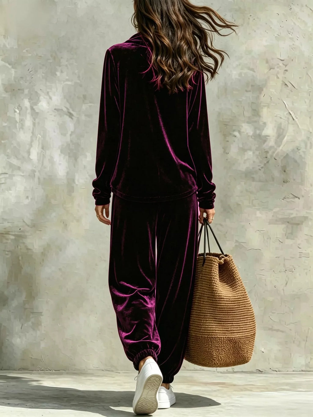 Full Size Velvet Cowl Neck Long Sleeve Top and Pants Set Plus Size | STAHlin RADIANCE