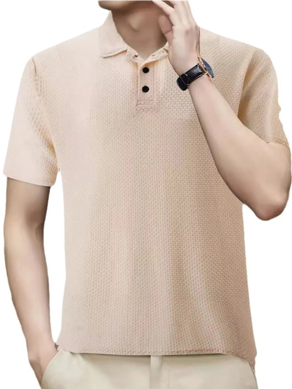 Men's Full Size Button Detail Short Sleeve Polo Plus Size | STAHlin RADIANCE
