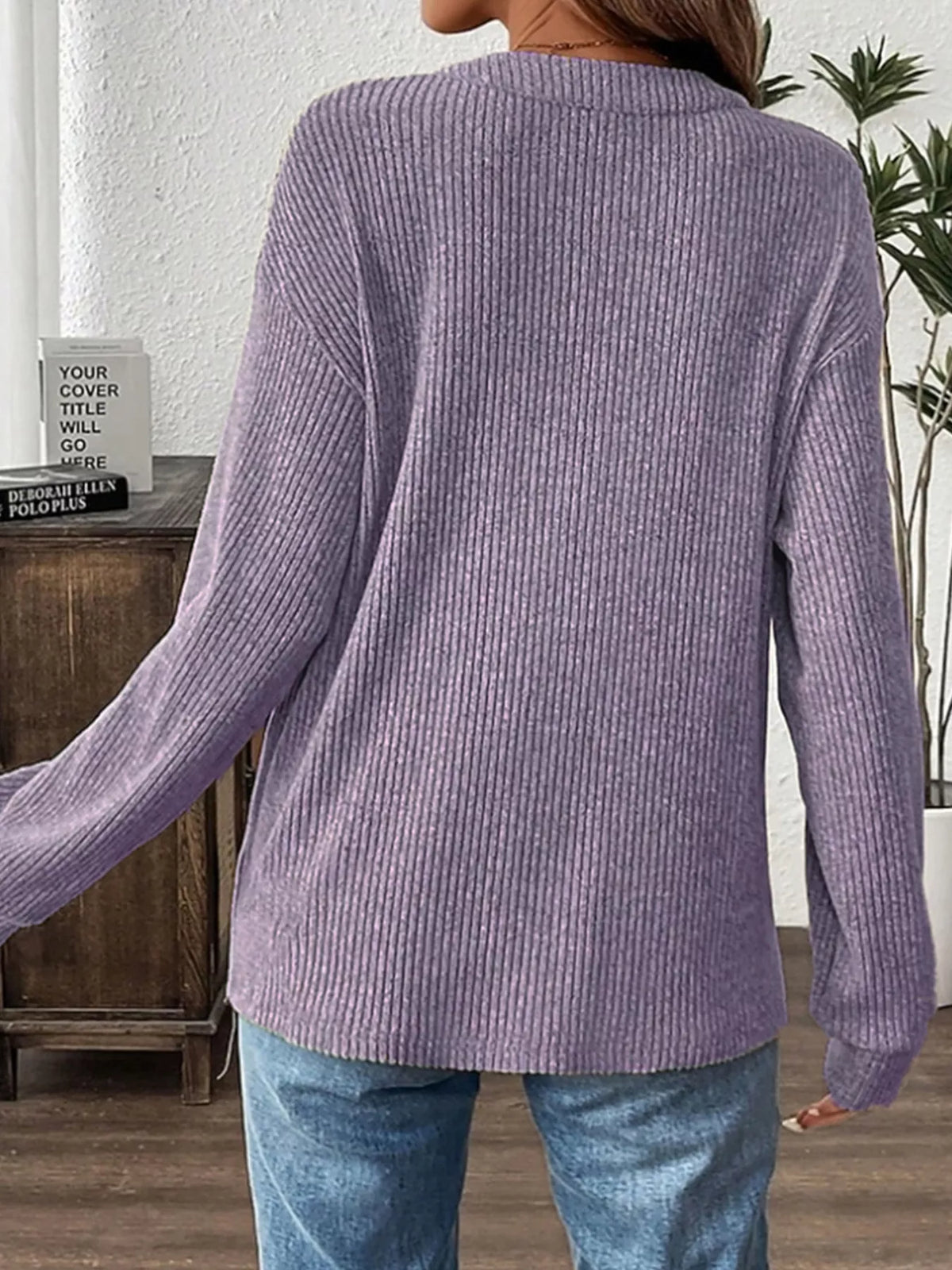 Ribbed Button Detail Long Sleeve T-Shirt | STAHlin RADIANCE