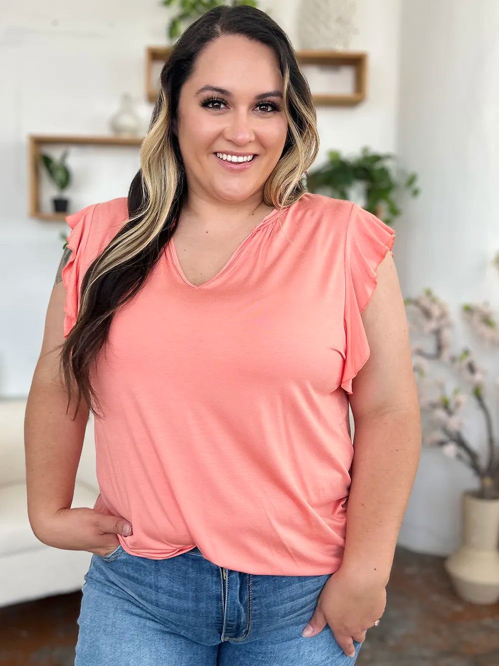 Basic Bae Full Size Bamboo Notched Ruffled Short Sleeve T-Shirt | STAHlin RADIANCE