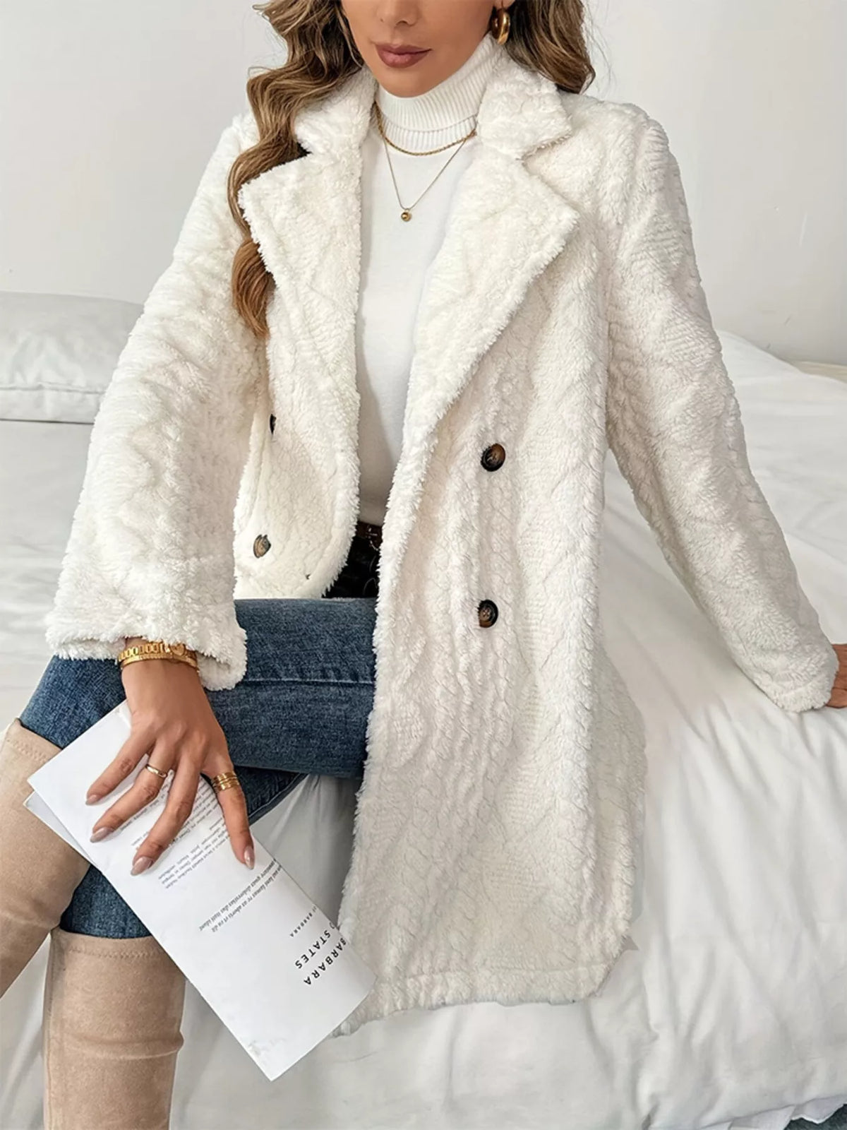Fleece Double-Breasted Longline Coat | STAHlin RADIANCE