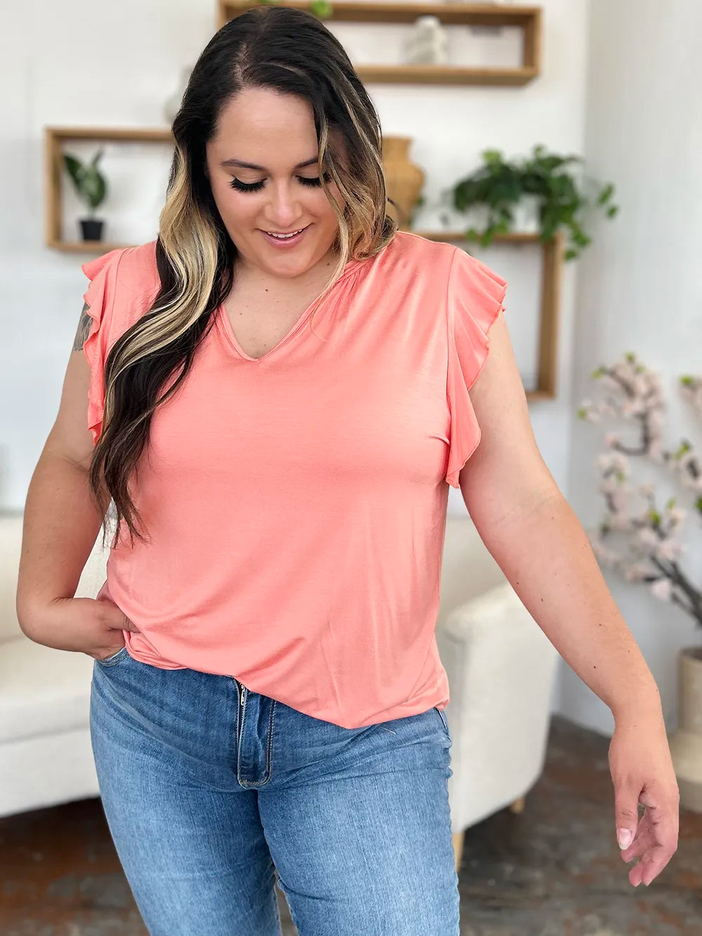 Basic Bae Full Size Bamboo Notched Ruffled Short Sleeve T-Shirt | STAHlin RADIANCE